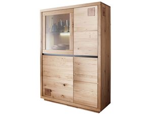 Miniaturka 1 - Narożna witryna dębowa z uchylnymi drzwiami i półkami