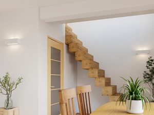 Miniaturka 6 - Biały kinkiet LED przy schodach w nowoczesnym domu