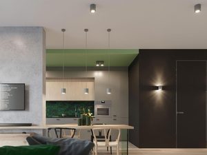Miniaturka 10 - Kuchnia z trzema wiszącymi lampami LED nad wyspą