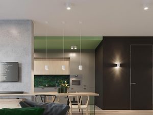 Miniaturka 16 - Oświetlenie kuchni z zielonym sufitem i punktowymi lampami LED