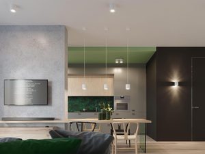 Miniaturka 16 - Nowoczesna kuchnia z zielonym akcentem i lampami LED