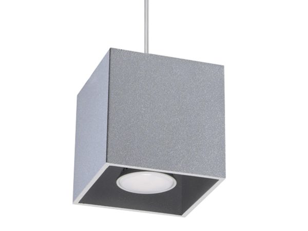 Lampa wisząca LED w szarym kloszu sześciennym do jadalni