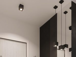 Miniaturka 4 - Oświetlenie wiszące LED nad komodą w przedpokoju z białą ścianą