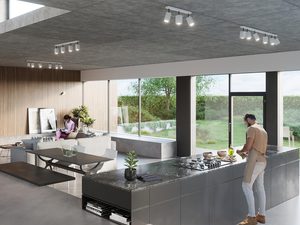 Miniaturka 3 - Otwarta kuchnia z dużym oknem i szynowym oświetleniem LED