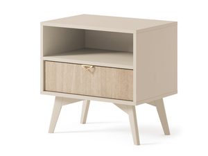 Miniaturka 6 - Beżowo-drewniana szafka nocna z ukośnymi nogami i złotym uchwytem