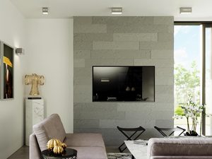 Miniaturka 10 - Wnętrze z telewizorem i szarym kinkietem LED na betonowej ścianie