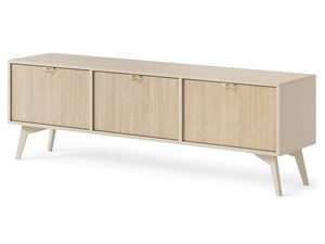 Miniaturka 6 - Szafka RTV w dekorze drewna z minimalistyczną beżową ramą