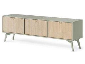 Miniaturka 1 - Szafka RTV z korpusem oliwkowym i dębowymi drzwiami w stylu modern