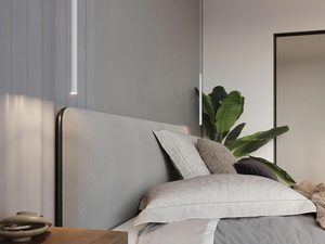 Miniaturka 5 - Sypialnia z pionową lampą w stylu nowoczesnym przy łóżku