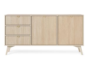 Miniaturka 5 - Komoda w kolorze naturalnego dębu z cienką podstawą i trzema szufladami