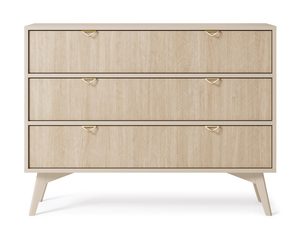 Miniaturka 5 - Komoda w kolorze naturalnego dębu z trzema szufladami i złotymi uchwytami