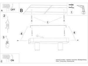 Miniaturka 8 - Rysunek techniczny plafonu LED z trzema punktami świetlnymi