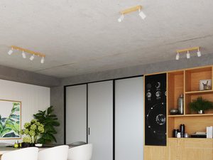 Miniaturka 6 - Lampa sufitowa LED z drewnianą podstawą i białym reflektorem