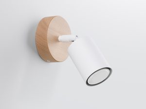 Miniaturka 1 - Biały reflektor LED na drewnianej bazie w stylu japandi