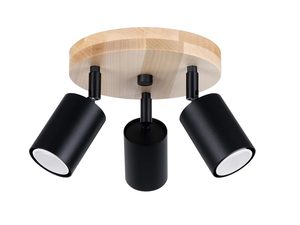Miniaturka 4 - Drewniana lampa z trzema czarnymi reflektorami do nowoczesnego salonu