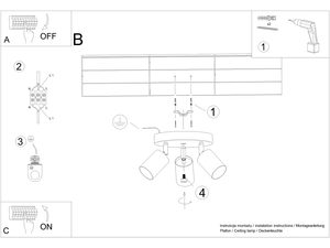 Miniaturka 12 - Rysunek techniczny nowoczesnej lampy sufitowej z trzema reflektorami