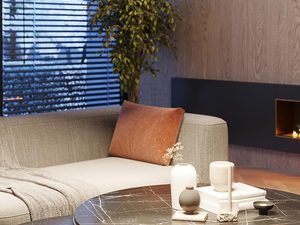 Miniaturka 8 - Stylowe wnętrze z nowoczesną lampą LED i rośliną w rogu salonu