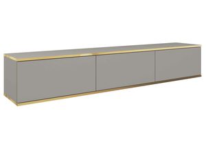 Miniaturka 4 - Nowoczesna szafka RTV szara z ryflowanym wykończeniem i złotym detalem