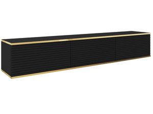 Miniaturka 4 - Czarna szafka RTV z pionowym ryflowaniem i złotą dolną listwą