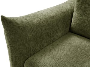 Miniaturka 16 - Oliwkowa sofa tapicerowana z szerokim siedziskiem i miękkimi poduszkami