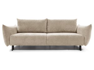 Miniaturka 1 - Beżowa sofa tapicerowana z miękkimi poduszkami w stylu minimalistycznym