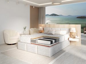 Miniaturka 2 - Jasne łóżko tapicerowane z materacem sprężynowym w sypialni w stylu skandynawskim