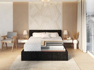 Miniaturka 3 - Łóżko z pikowanym materacem i czarną podstawą w luksusowej aranżacji