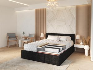 Miniaturka 4 - Nowoczesne łóżko kontynentalne w ciemnej ramie, sypialnia glamour