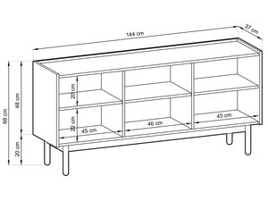 Miniaturka 5 - Techniczny rysunek komody z przegrodami i oznaczeniami wymiarów