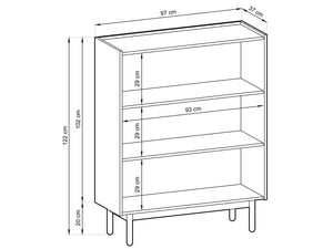 Miniaturka 5 - Techniczny rysunek komody z trzema półkami i nóżkami