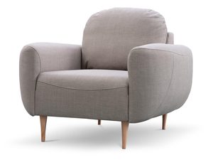 Miniaturka 10 - Beżowy fotel tapicerowany z szerokimi podłokietnikami i drewnianymi nóżkami