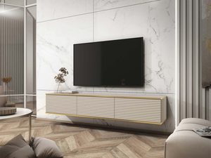 Miniaturka 3 - Szafka RTV w odcieniu beżowym z lamelowym wykończeniem, styl modern classic