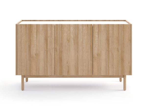 Niska dębowa komoda z trzema frontami, styl nowoczesny