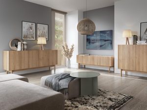 Miniaturka 4 - Salon z szeroką dębową komodą pod telewizorem, styl nowoczesny
