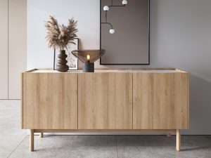 Miniaturka 2 - Komoda dębowa z dekoracjami w aranżacji nowoczesnego przedpokoju