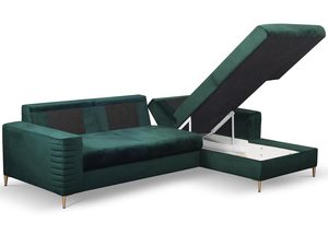 Miniaturka 9 - Narożnik modułowy w zielonym kolorze z pojemnikiem na pościel