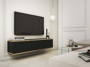 Miniaturka 3 - Czarna stylowa szafka RTV z pionowym frezowaniem w nowoczesnym wnętrzu