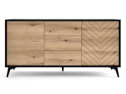 Komoda z trzema frontami w dekorze dąb i czarnym korpusem