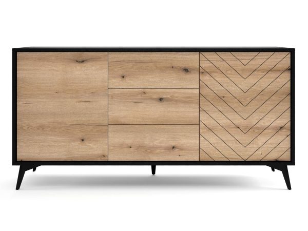 Komoda z trzema frontami w dekorze dąb i czarnym korpusem