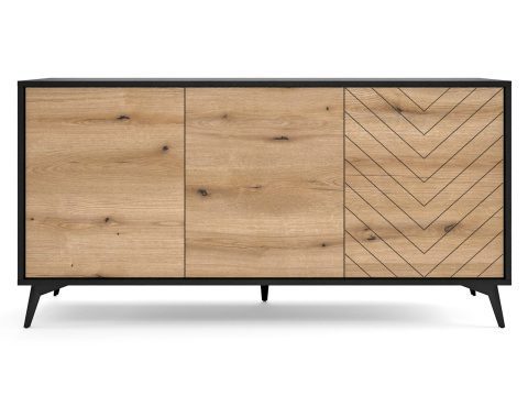 Komoda z jodełką i gładkim frontem w dębowym odcieniu