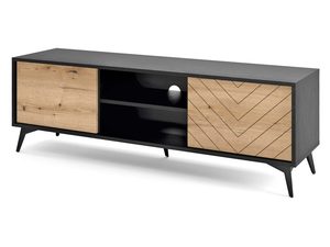 Miniaturka 1 - Nowoczesna szafka RTV z czarnymi wnękami i drewnianym dekorem