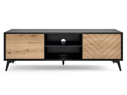 Szafka RTV z frontami w jodełkę i korpusem w kolorze czarnym