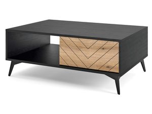 Miniaturka 1 - Czarny stolik z ryflowanym frontem w dębowym dekorze i wysokimi nogami