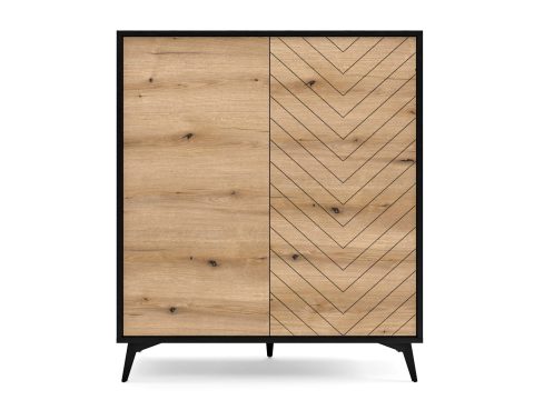 Komoda z jodełką i gładkim frontem w dębowym odcieniu