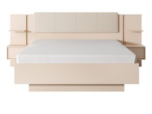 Miniaturka 1 - Łóżko z tapicerowanym wezgłowiem i drewnianym korpusem do nowoczesnej sypialni