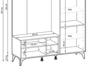 Miniaturka 2 - Rysunek techniczny zabudowy garderobianej z siedziskiem