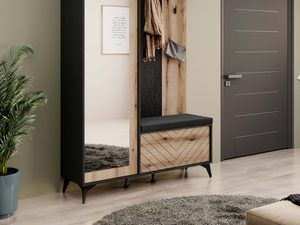 Miniaturka 1 - Przedpokój z czarno-dębowym panelem z lustrem i siedziskiem