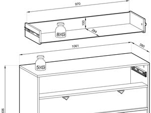 Miniaturka 15 - Rysunek techniczny komody z trzema szufladami i zwężanymi nogami