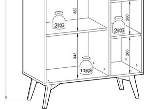 Miniaturka 20 - Rysunek techniczny witryny z podziałem na półki i wymiary
