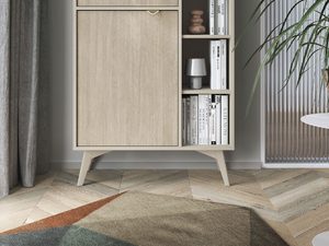 Miniaturka 8 - Wysoka witryna do salonu w stylu minimalistycznym z półkami i frontem